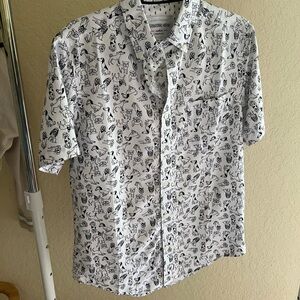 White and Black Geometric Casual Button Down Shirt